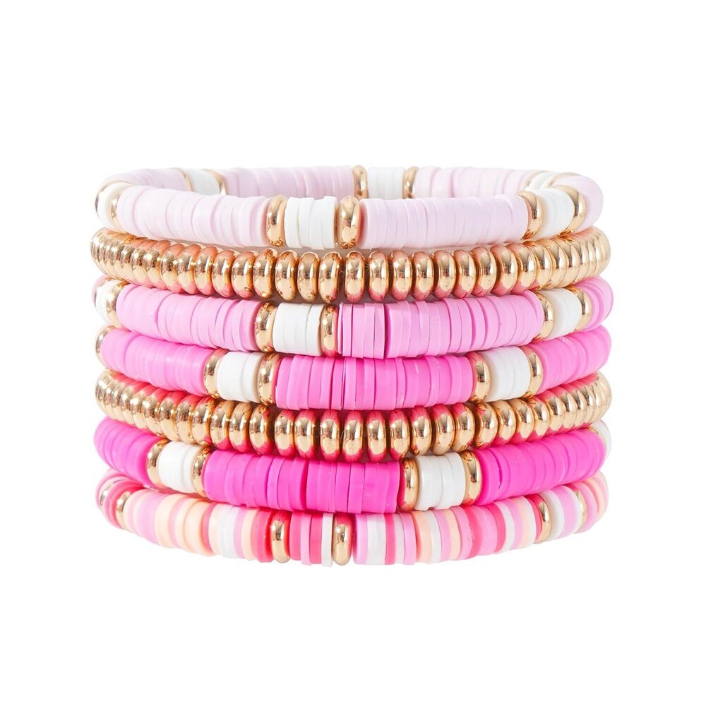 Summer Surfer Heishi Bracelet Set for Women Stackable Gold Plated Clay